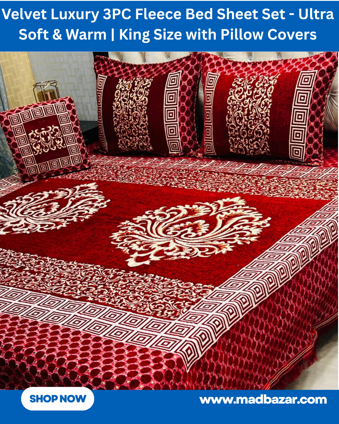 Red & White Velvet Luxury 3PC Fleece Bed Sheet Set โ Ultra Soft