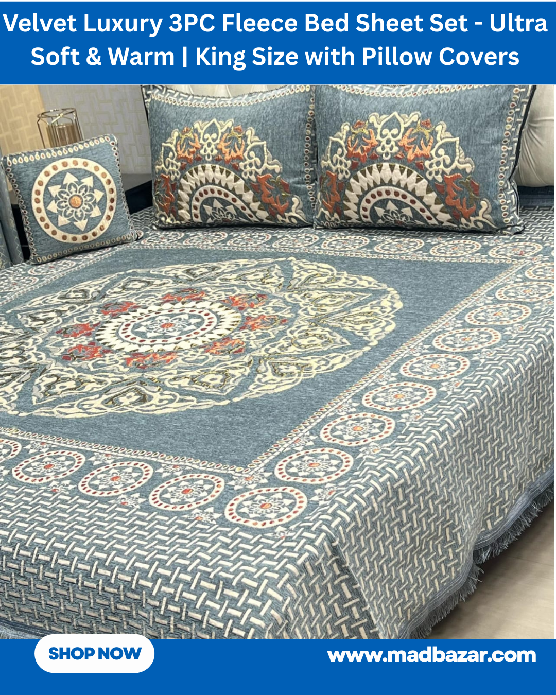 Grey, White & Red Velvet Luxury 3PC Fleece Bed Sheet Set – Ultra Soft & Warm