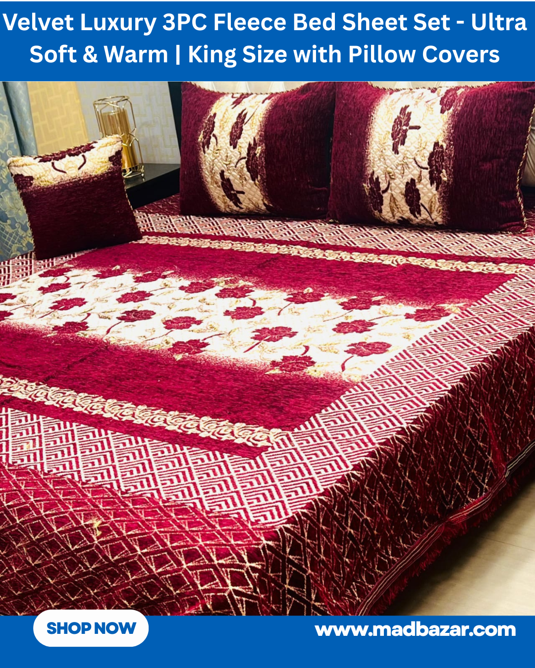 Red and White Velvet Luxury 3PC Fleece Bed Sheet Set – Ultra Soft & Warm