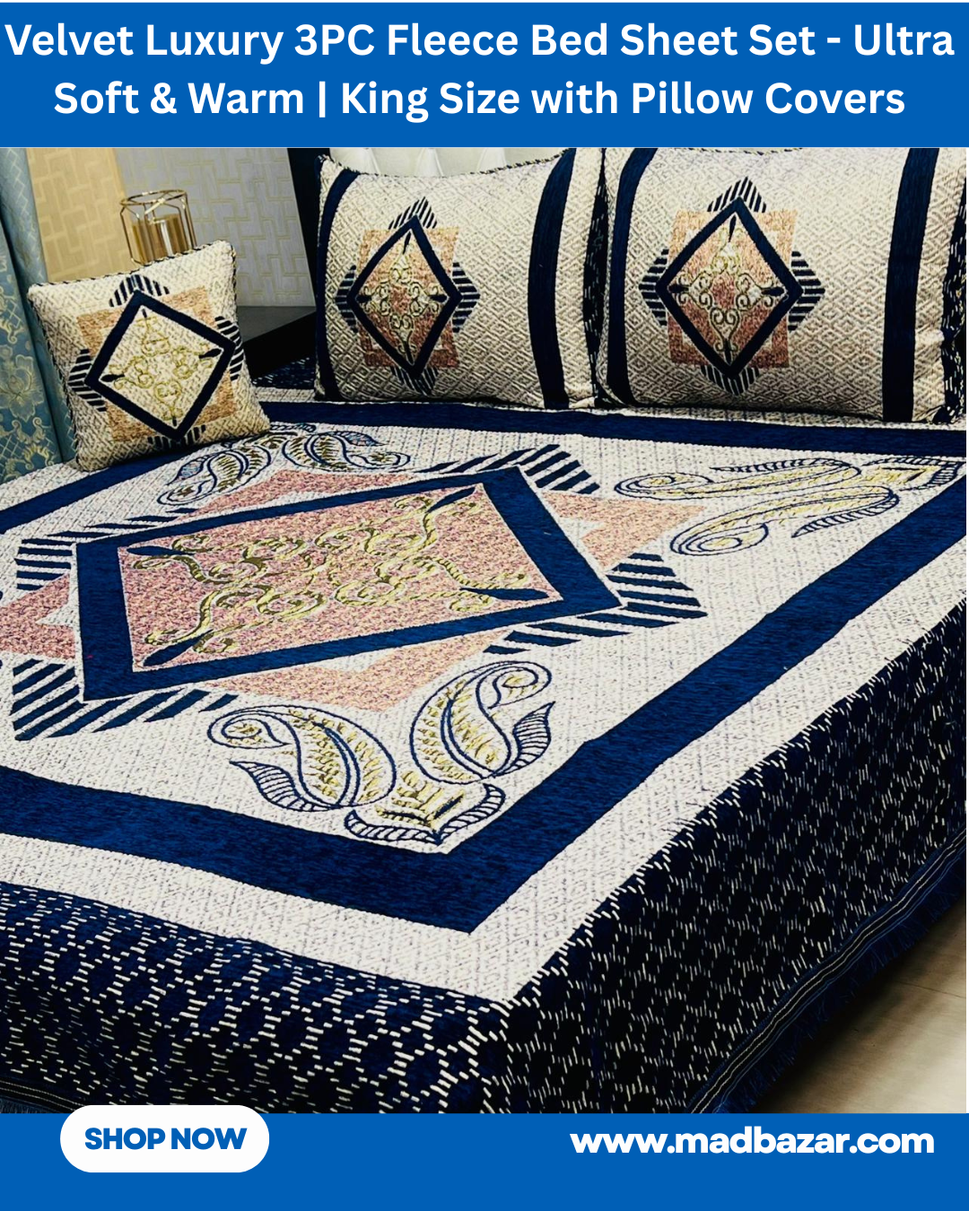 Velvet Luxury 3PC Fleece Bed Sheet Set Multi color (Dark Blue, Pink, Cream, Dark Brown)