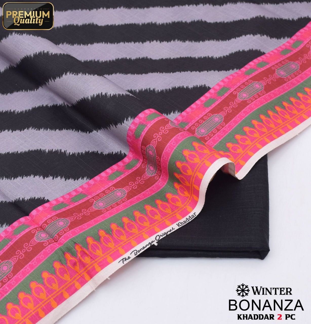 Bonanza's khaddar winter 2pc suit | Black with lines pattern