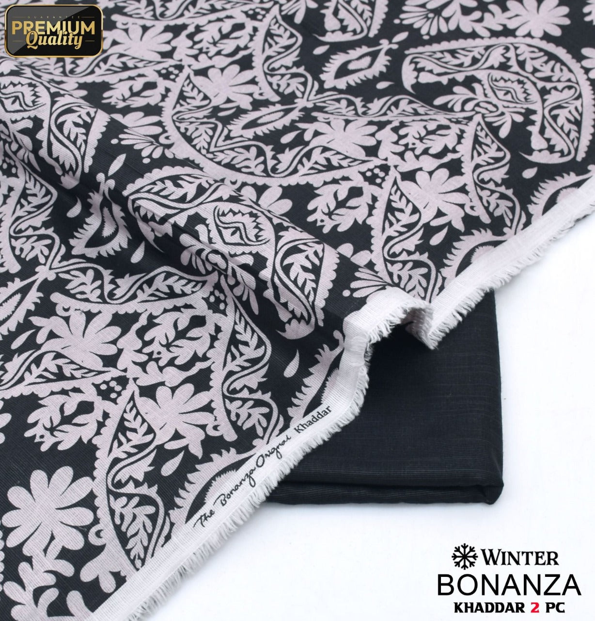 Bonanza Khaddar collection | 2pcs suit | Black with grey touchups