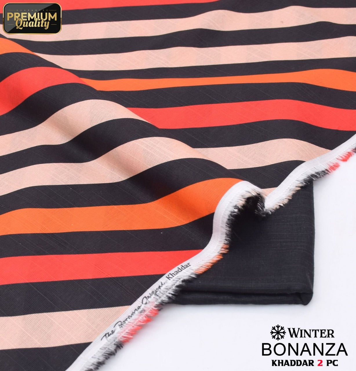 Black with color striped design | Bonanza | 2pcs khaddar collection