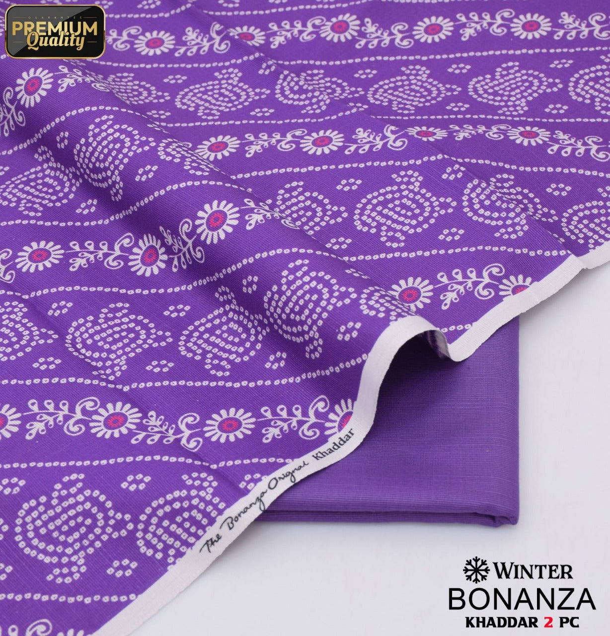 Bonanza | 2pcs khaddar stuff | purple with white touchup
