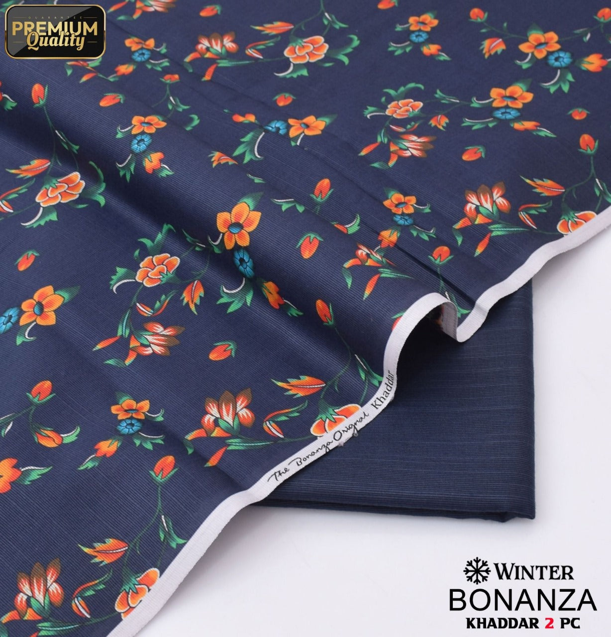 Navy Blue with plant motif | 2pcs khaddar collection -Bonanza