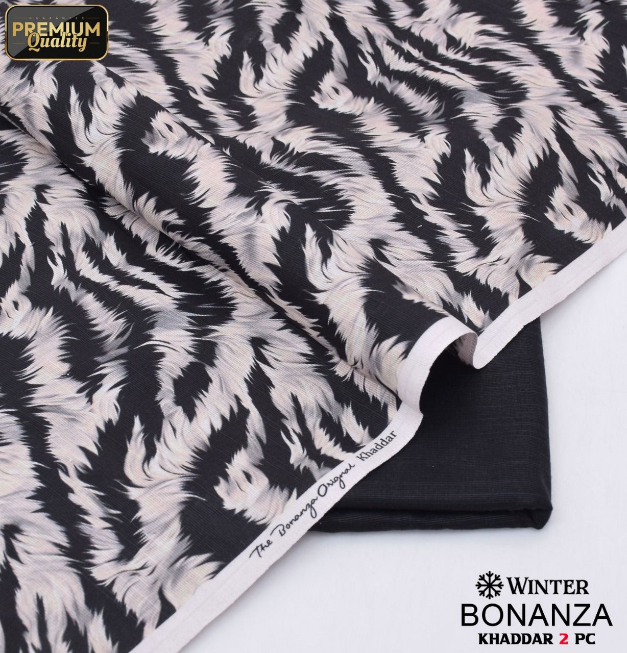 Black and skin abstract pattern | Bonanza's khaddar collection | 2pcs suit