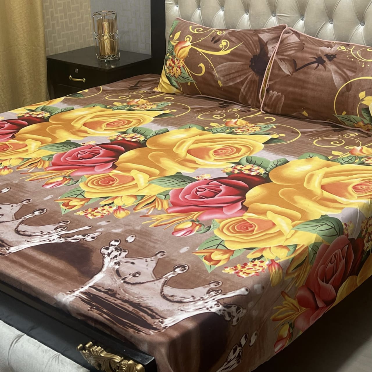 flat sheet brown with yellow flower