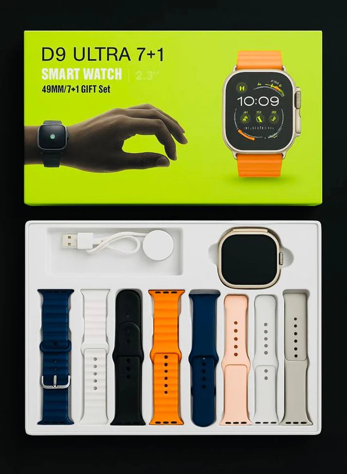 D9 Ultra 7+1 Smart Watch 49mm (2.3″ Display) – 8 Straps Gift Set