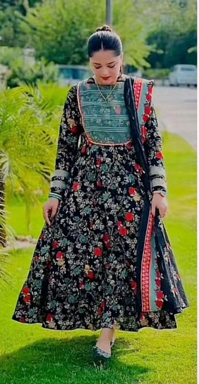 Sea blue with black 3-Piece Khaddar Suit – Bin Saeed | Winter Luxe Collection