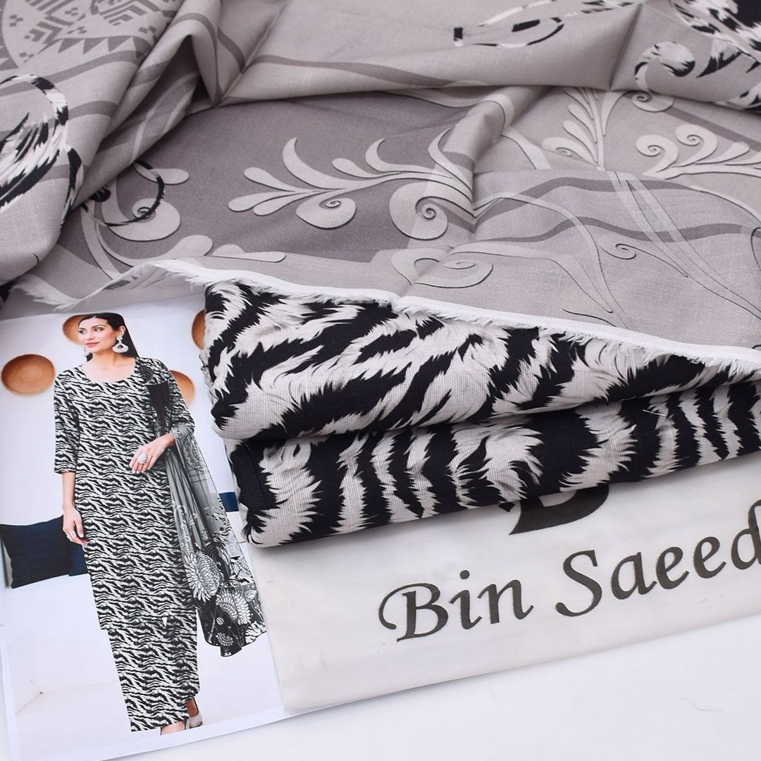 Black white print 3-Piece Khaddar Suit – Bin Saeed | Winter Luxe Collection