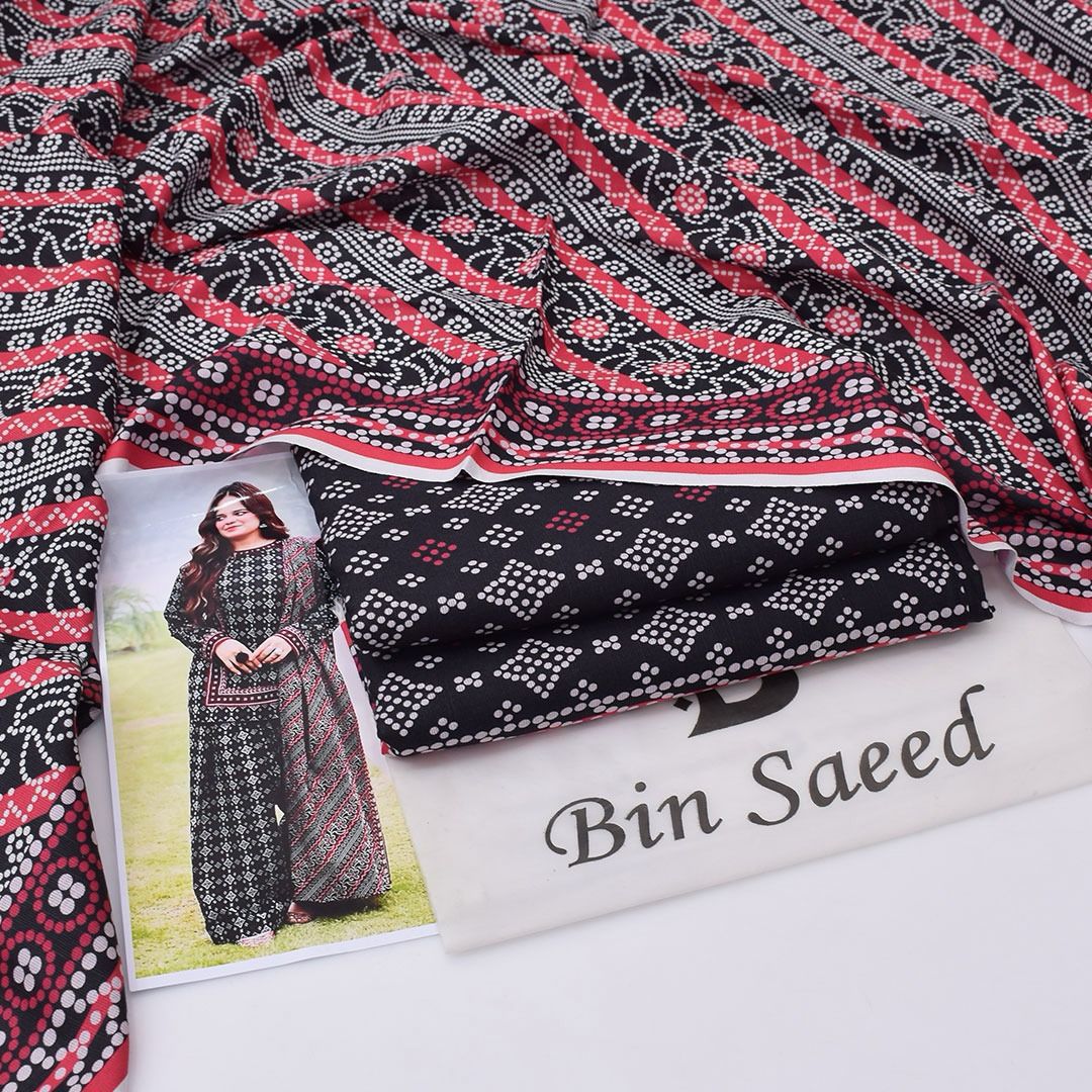 black and red 3-Piece Khaddar Suit – Bin Saeed | Winter Luxe Collection