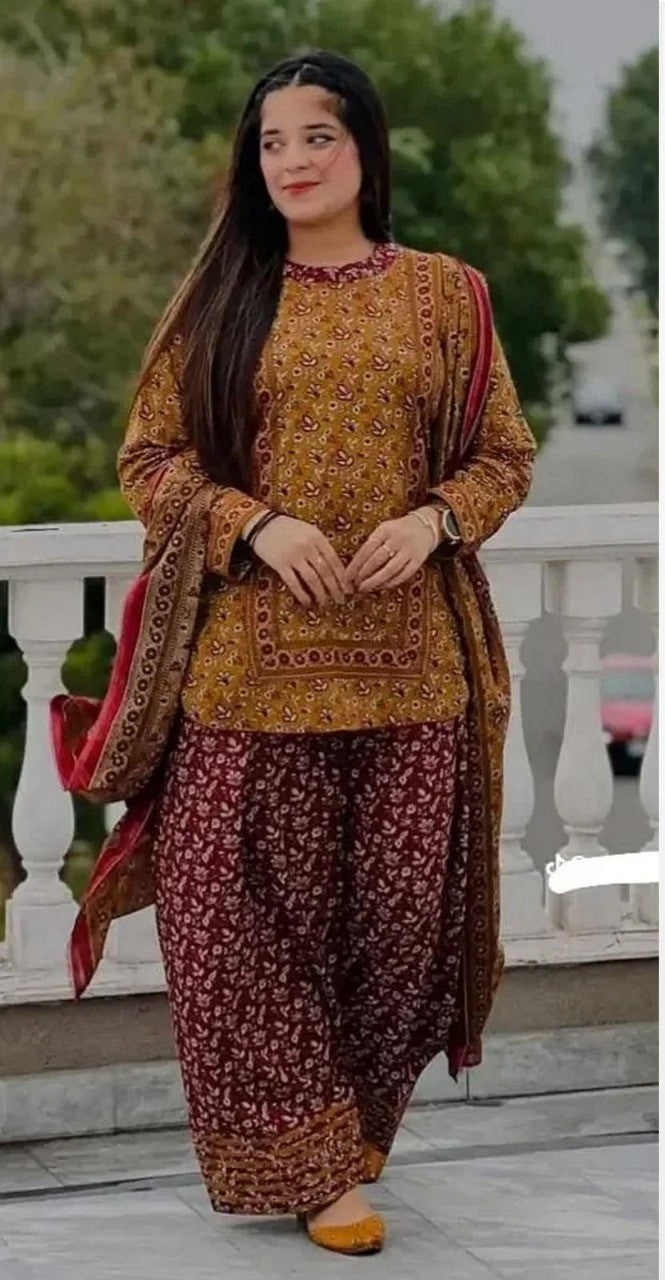 Bronze 3-Piece Khaddar Suit – Bin Saeed | Winter Luxe Collection