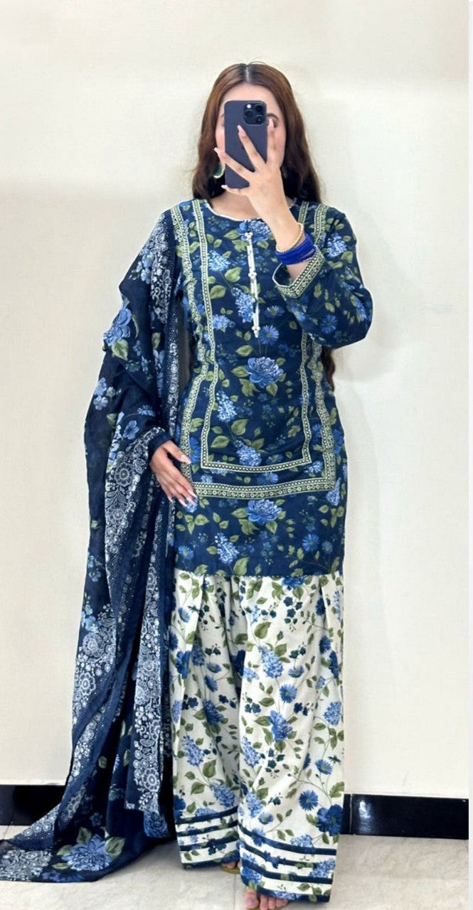 Dark blue 3-Piece Khaddar Suit – Bin Saeed | Winter Luxe Collection