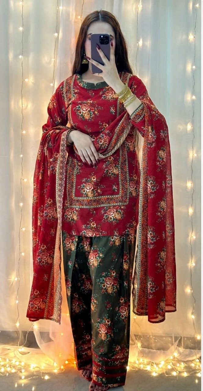 Red 3-Piece Khaddar Suit – Bin Saeed | Winter Luxe Collection