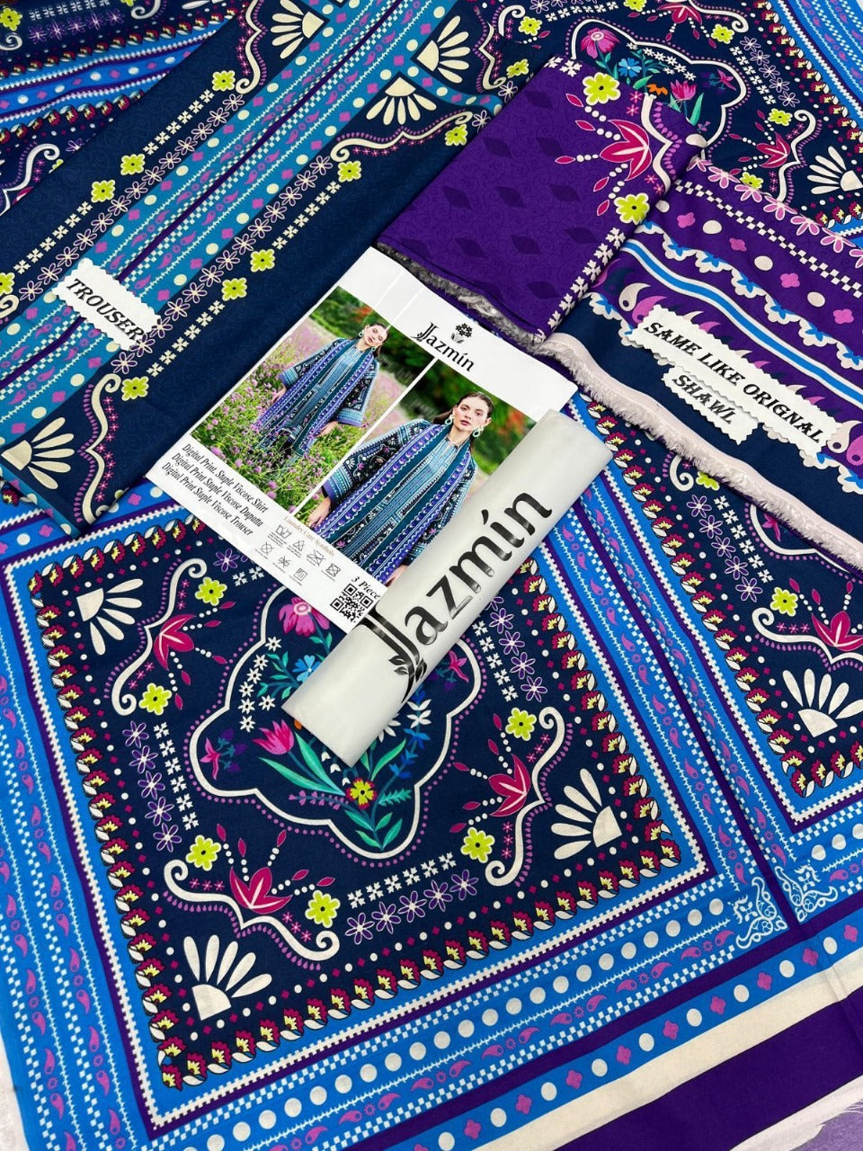 Purple with zinc Viscose 3-Piece Digital Printed Suit – Jazmin Winter Luxury Collection