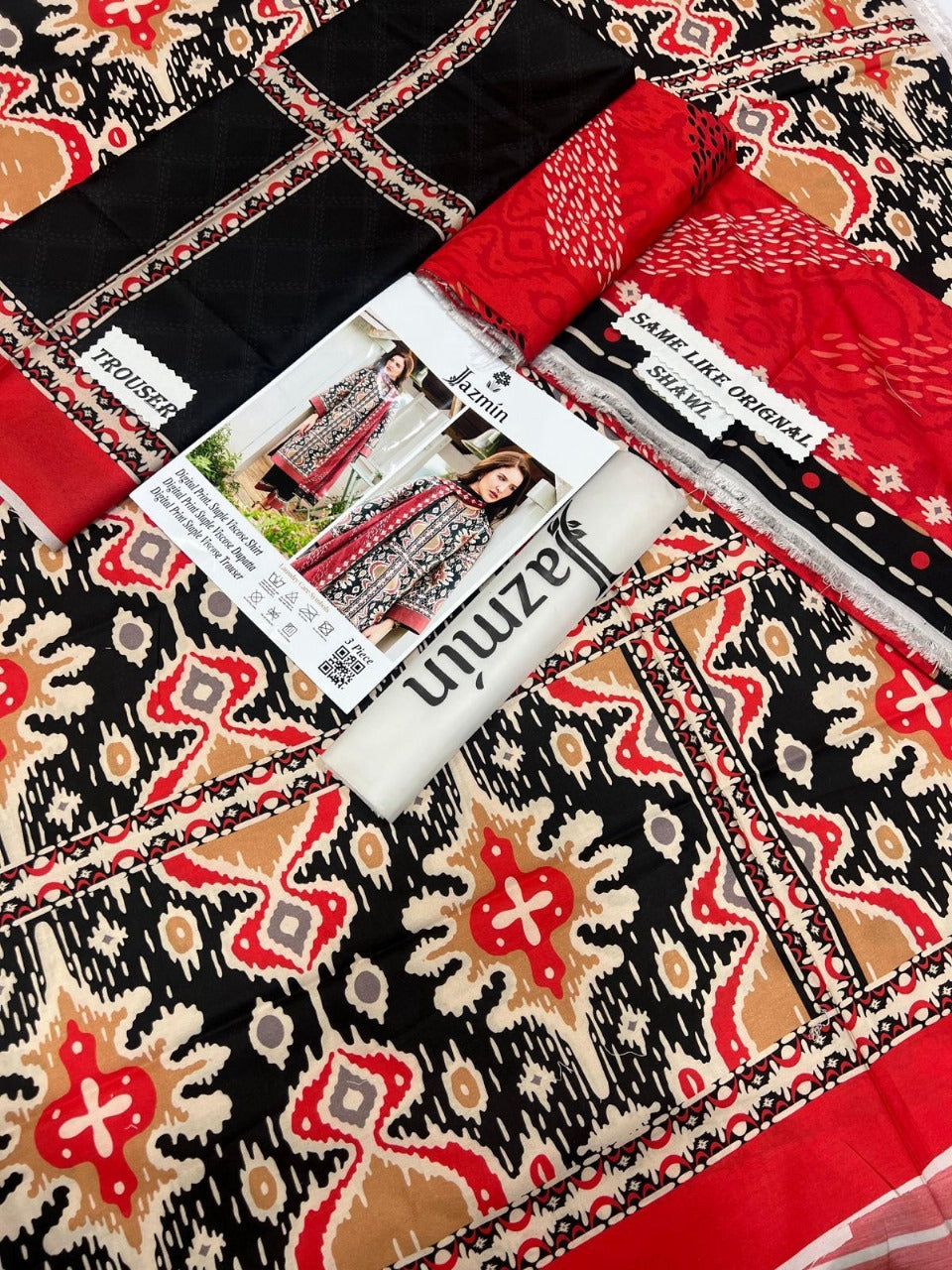 Dark blue Viscose 3-Piece Digital Printed Suit – Jazmin Winter Luxury Collection