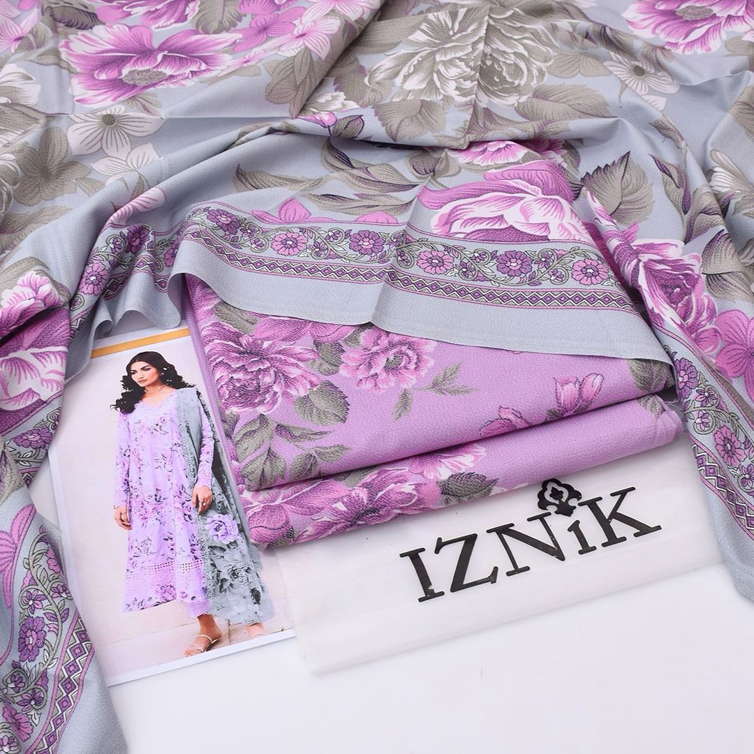 Lilac IZNiK Dhanak 3-Piece Suit | Winter Collection