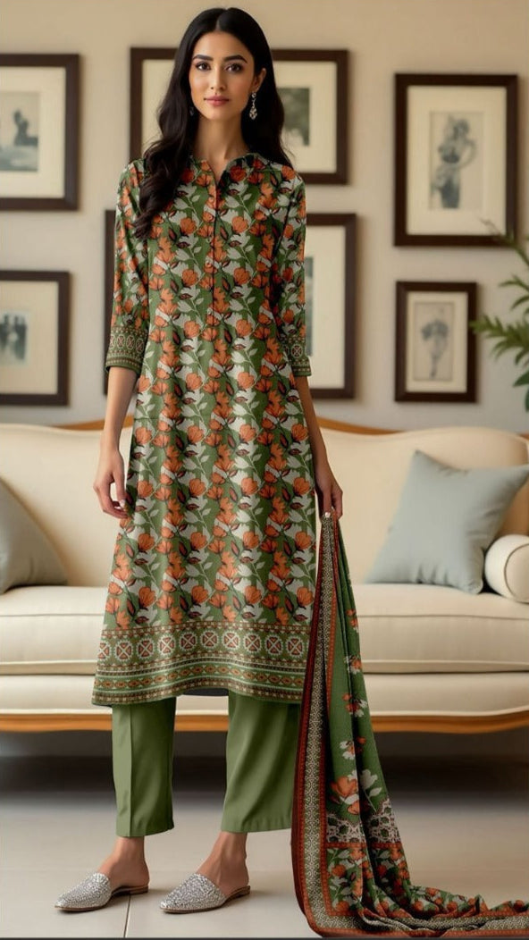 SEA GREEN SAPPHIRE Dhanak 3-Piece Suit – Winter Collection