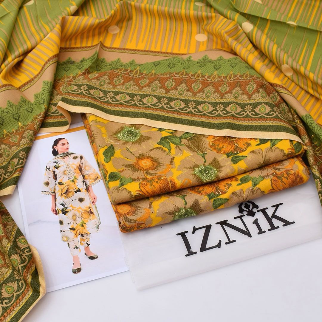 Yellow IZNik Dhanak 3-Piece Suit | Winter Collection