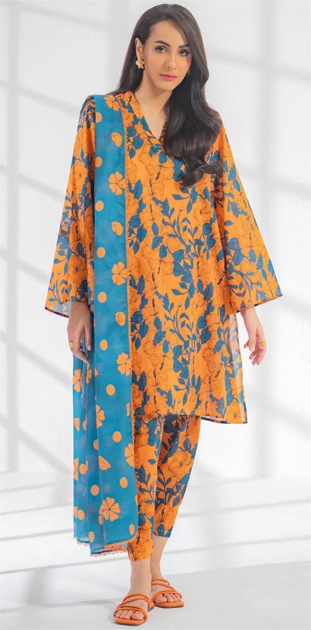 Ego Viscose 3-Piece Unstitched Suit –Mustad & blue Floral Digital Printed Shirt, Trouser & Dupatta | Winter Collection 2025