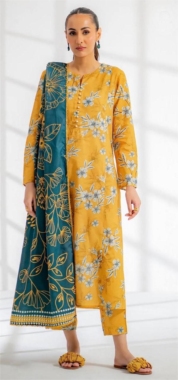 Ego Viscose 3-Piece Unstitched Suit – Mustard & Blue Digital Print | Winter Collection 2025