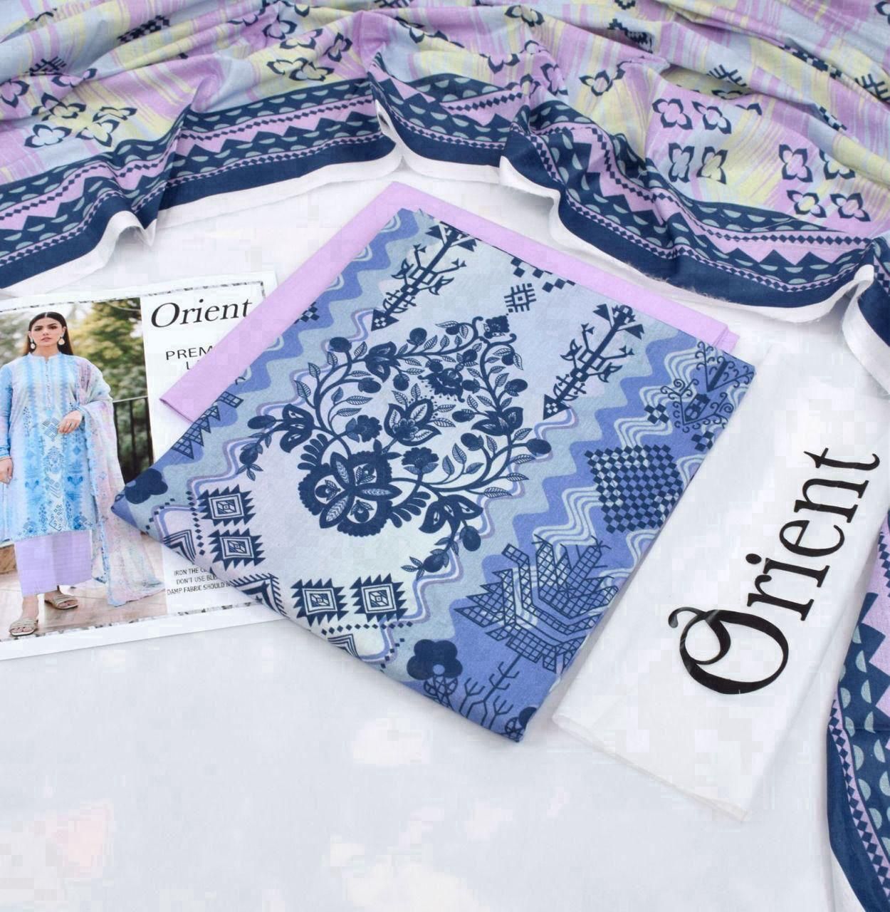 Light blue Orient 3-Piece Digital Printed Suit - Timeless Elegance