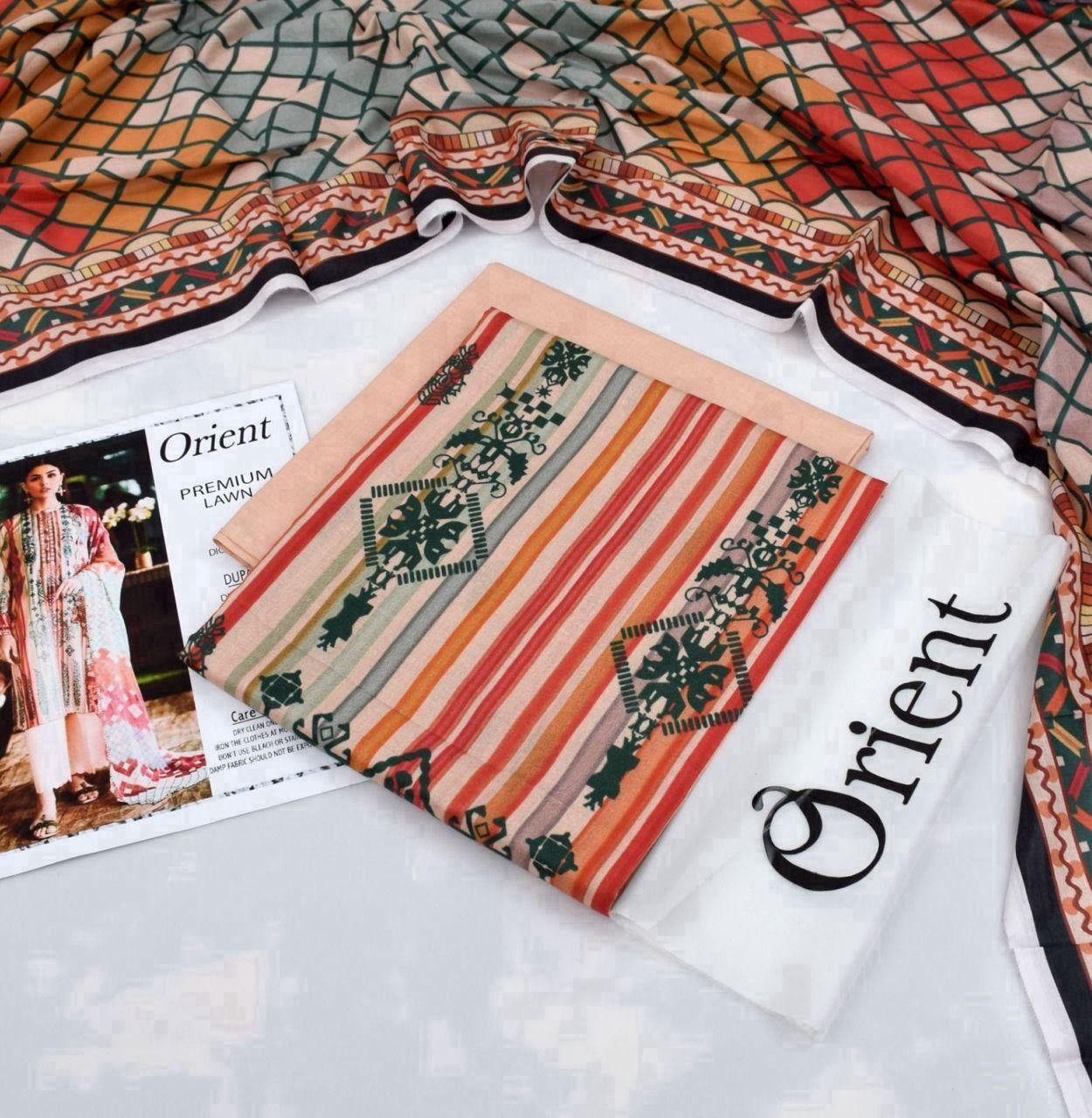 Peach Orient 3-Piece Digital Printed Suit – Timeless Elegance