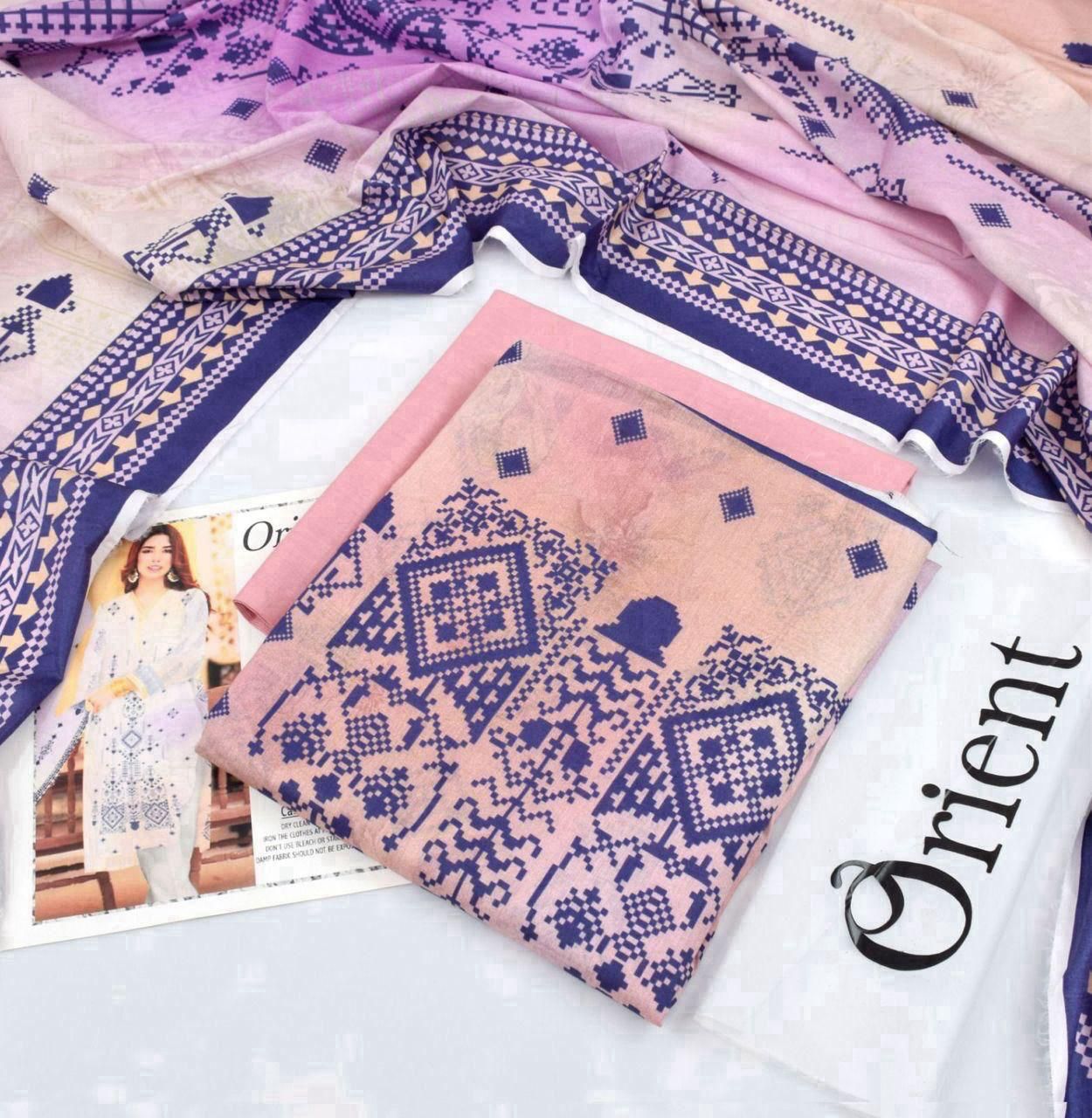 Light pink Orient 3-Piece Digital Printed Suit - Timeless Elegance