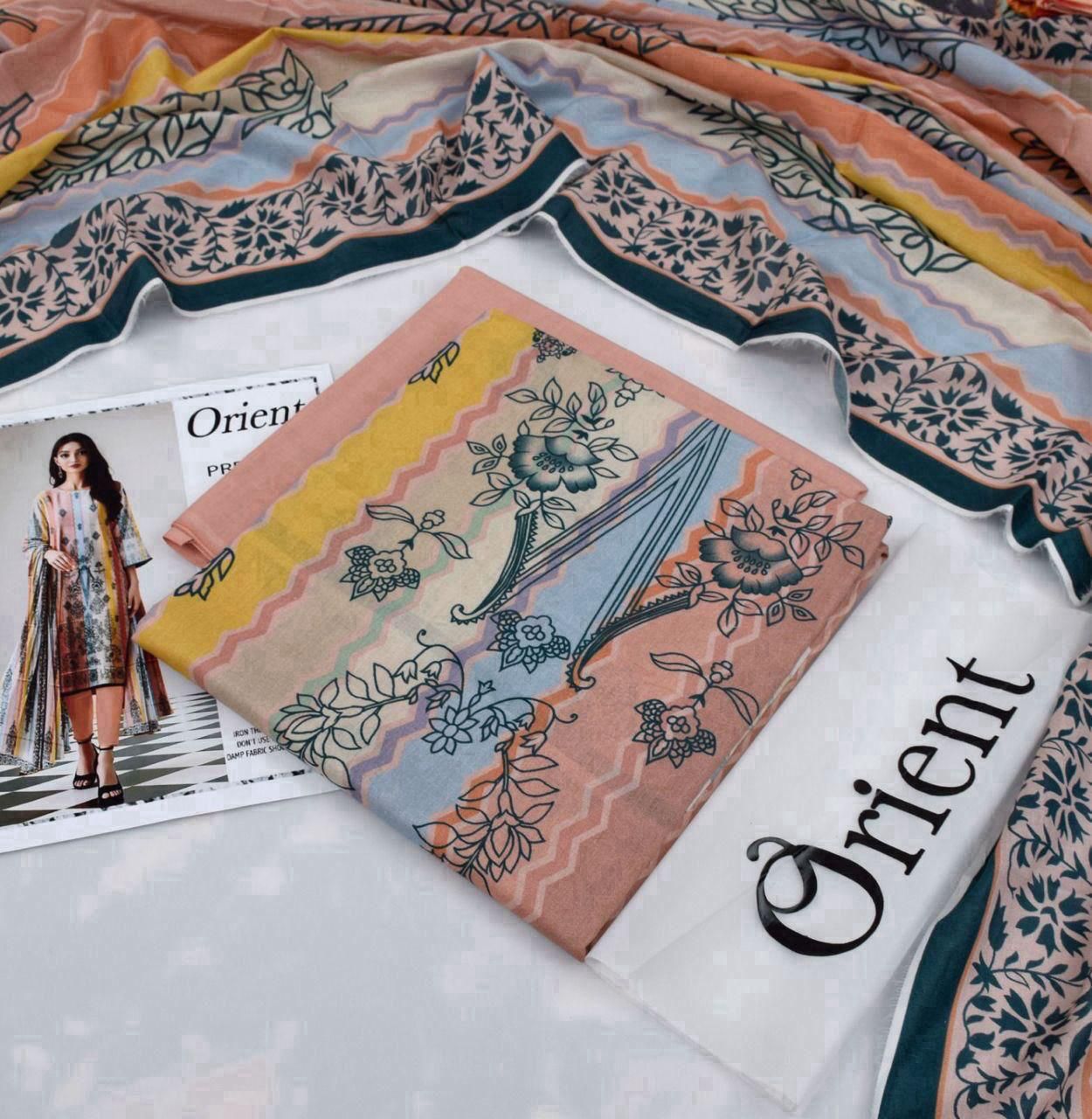 Peach Orient 3-Piece Digital Printed Suit - Timeless Elegance