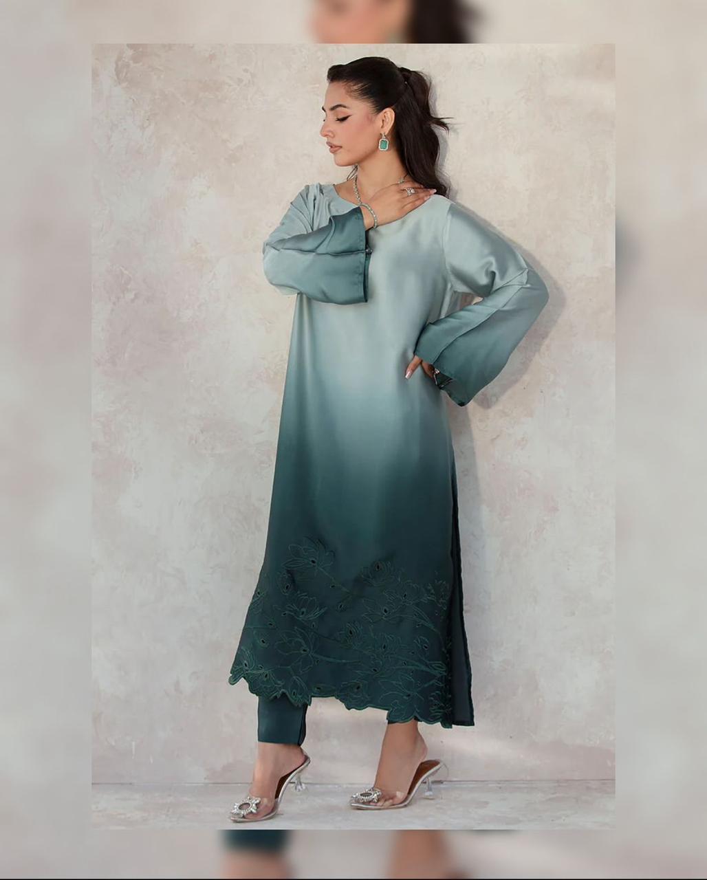 Sea blue Tie & Dye Digital Printed 3-Piece Suit – Shamooz Silk Elegance