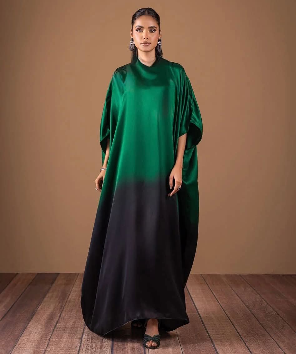 Dark Green Tie & Dye Digital Printed 3-Piece Suit – Shamooz Silk Elegance