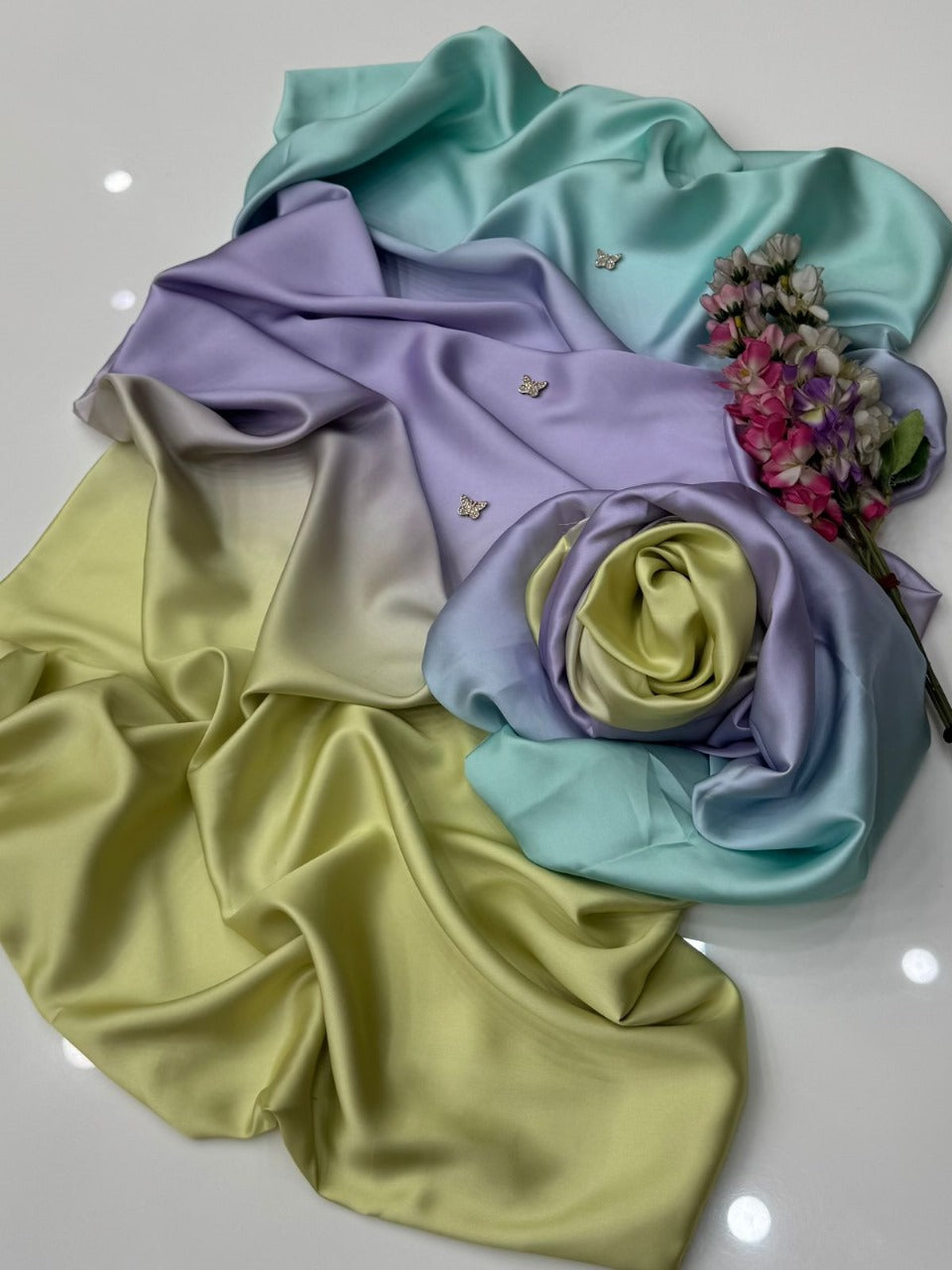 Sea Green Tie & Dye Digital Printed 3PC Shamooz Silk Set