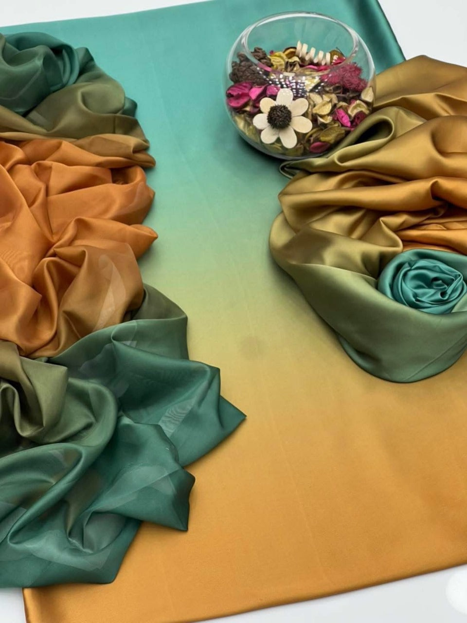 Sea green with Gold Tie & Dye Digital Printed 3PC Shamooz Silk Set