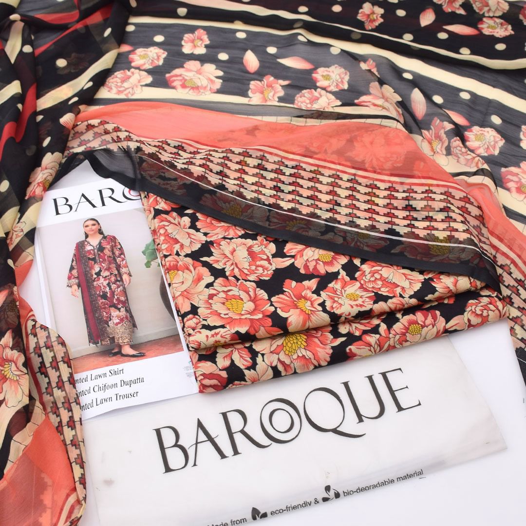 Black and red Baroque Premium Lawn Suit 3pc