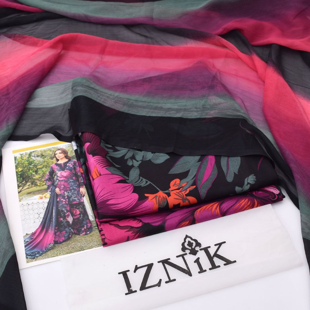 Black and pink flowers | Iznik Premium Lawn Suit 3pc