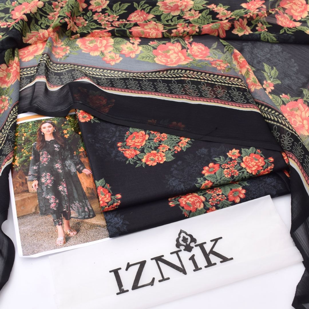 Black and orange Iznik Premium Lawn Suit 3pc
