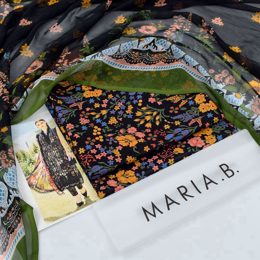 Black and multicolor flowers | Maria.B Premium Lawn Suit 3pc