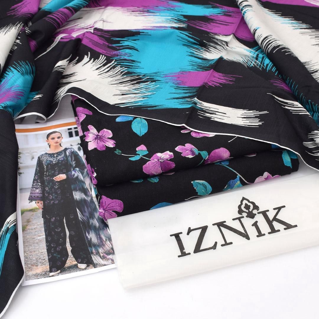 Black floral & abstract 3pcs khaddar collection | Iznik