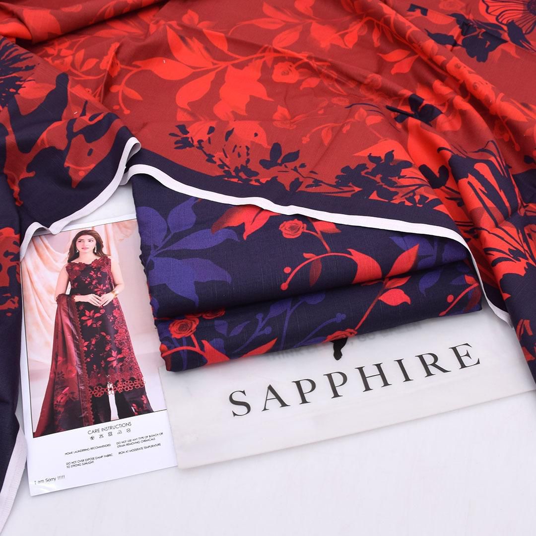 Sapphire collection | 3pcs khaddar suit | navy blue & maroon
