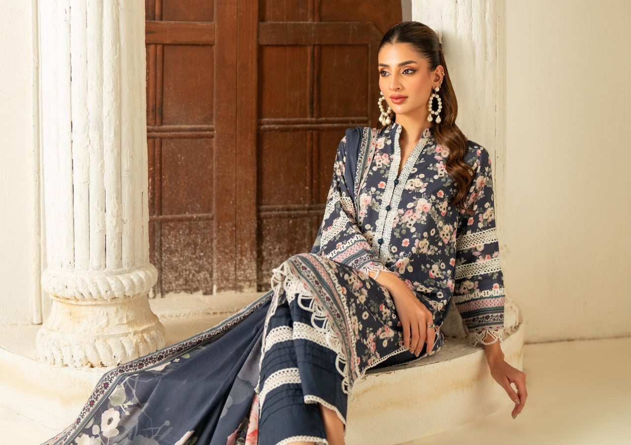 Ditsy printed 3pcs suit | Navy blue and white | Salina's summer collection