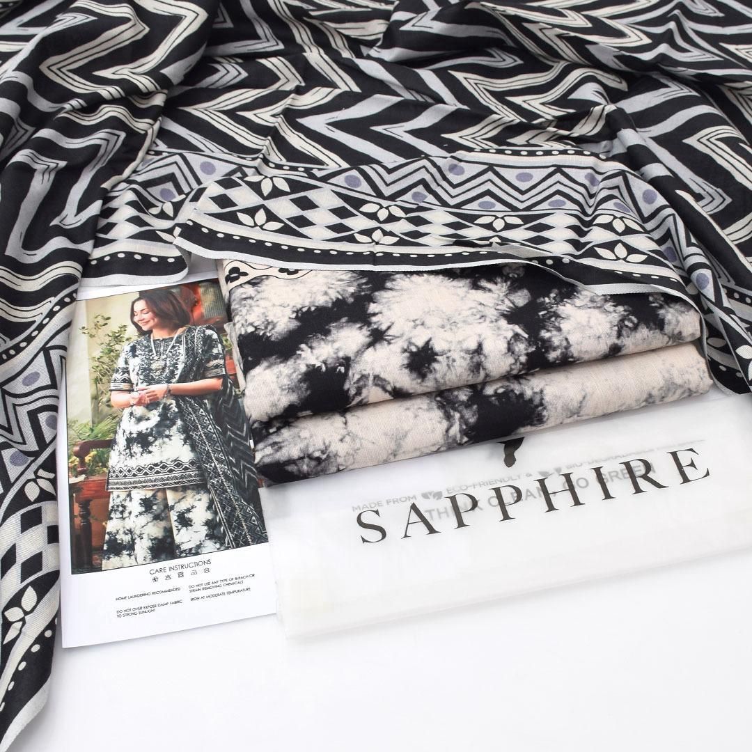 Sapphire khaddar 3pcs collection | ivory & black