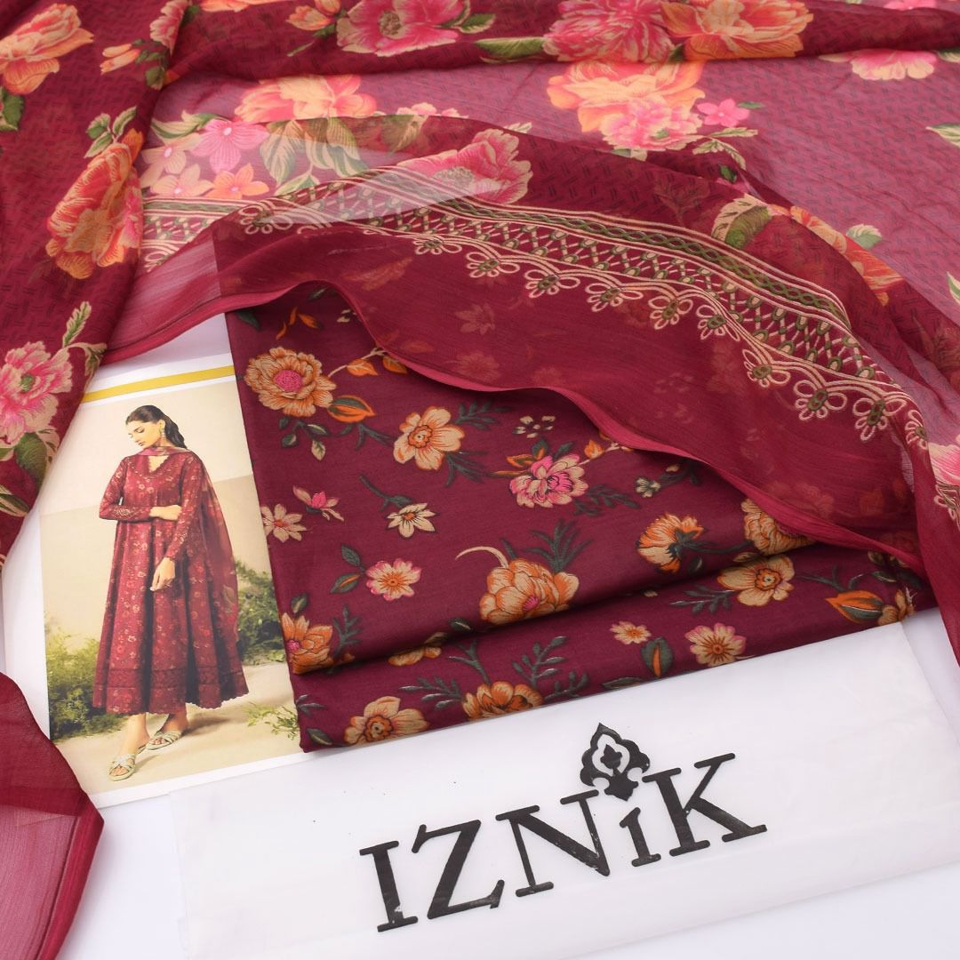 Maroon Iznik Premium Lawn Suit 3pc