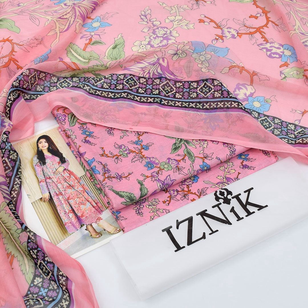 Light pink Iznik premium lawn suit 3pc