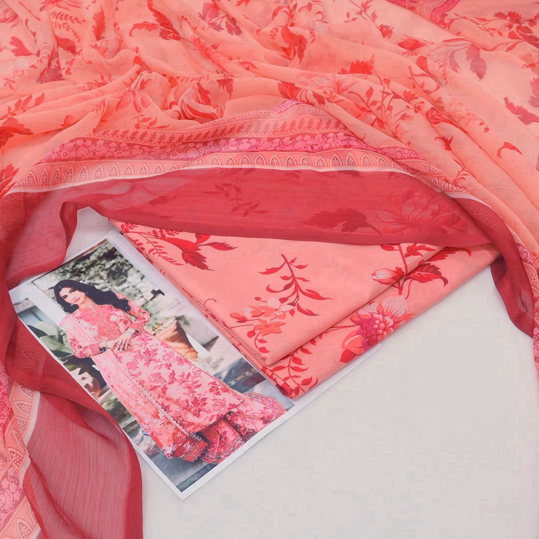 Aneela's | Pink floral pattern | Premium lawn suit 3pc