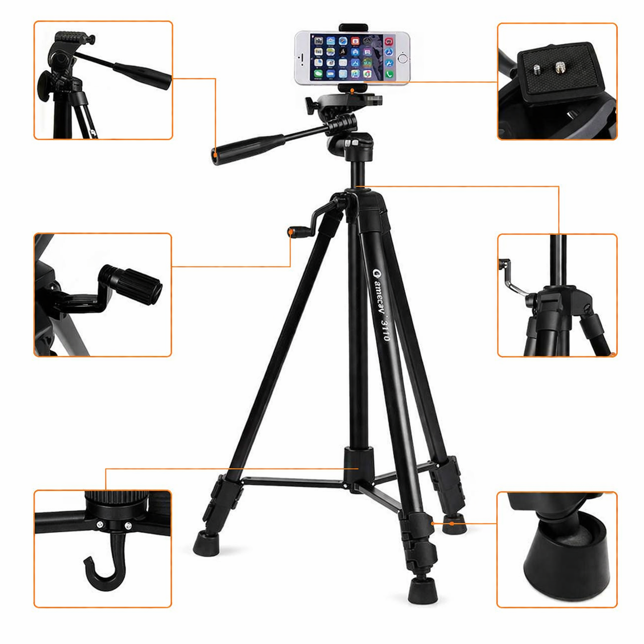 3366 Professional Camera & Mobile Tripod Stand with 360° Rotation – Adjustable Height Lightweight Tripod for DSLR, Smartphone & Video Shooting
