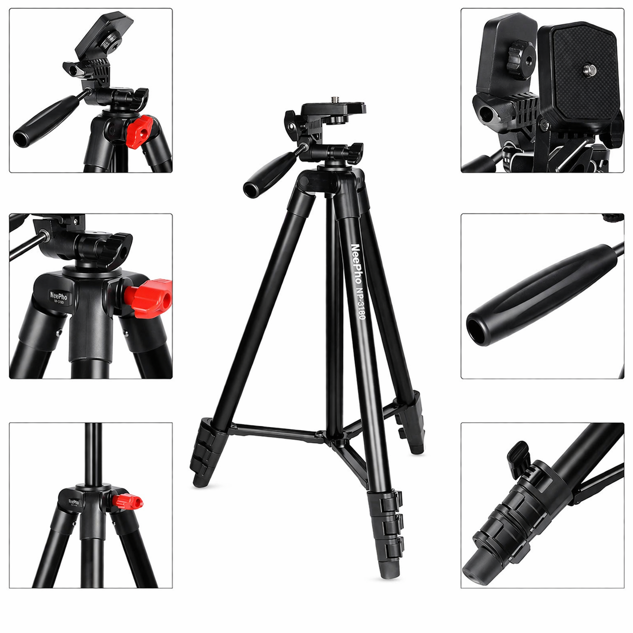 NeePho NP-3180 Professional Camera Tripod Stand – Adjustable Height 360° Pan Head Tripod for DSLR, Mobile & Video Shooting