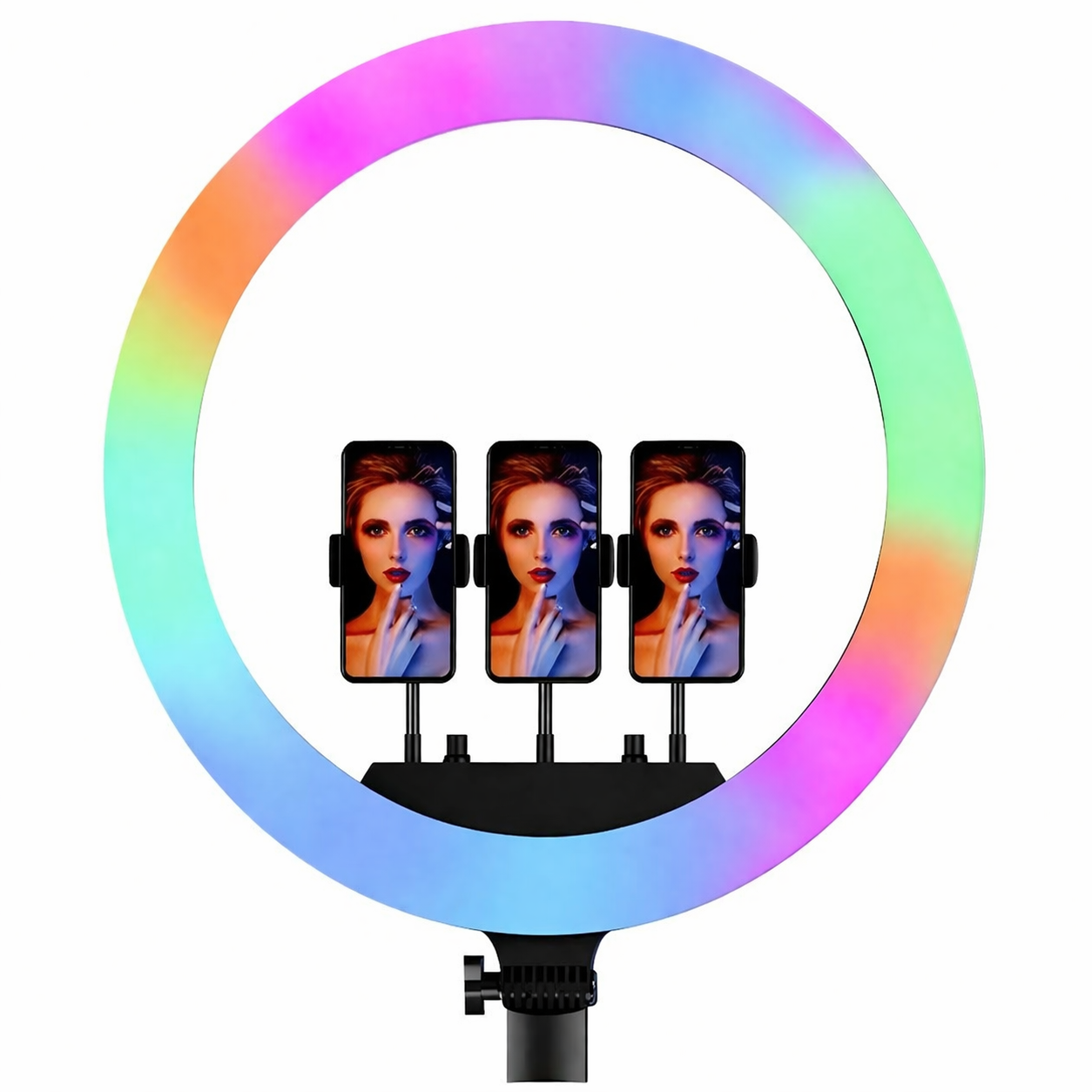 MJ18 45CM RGB LED Ring Light with Tripod & 3 Mobile Holders – Professional Studio Lighting Kit with Remote Control for TikTok, YouTube & Live Streaming