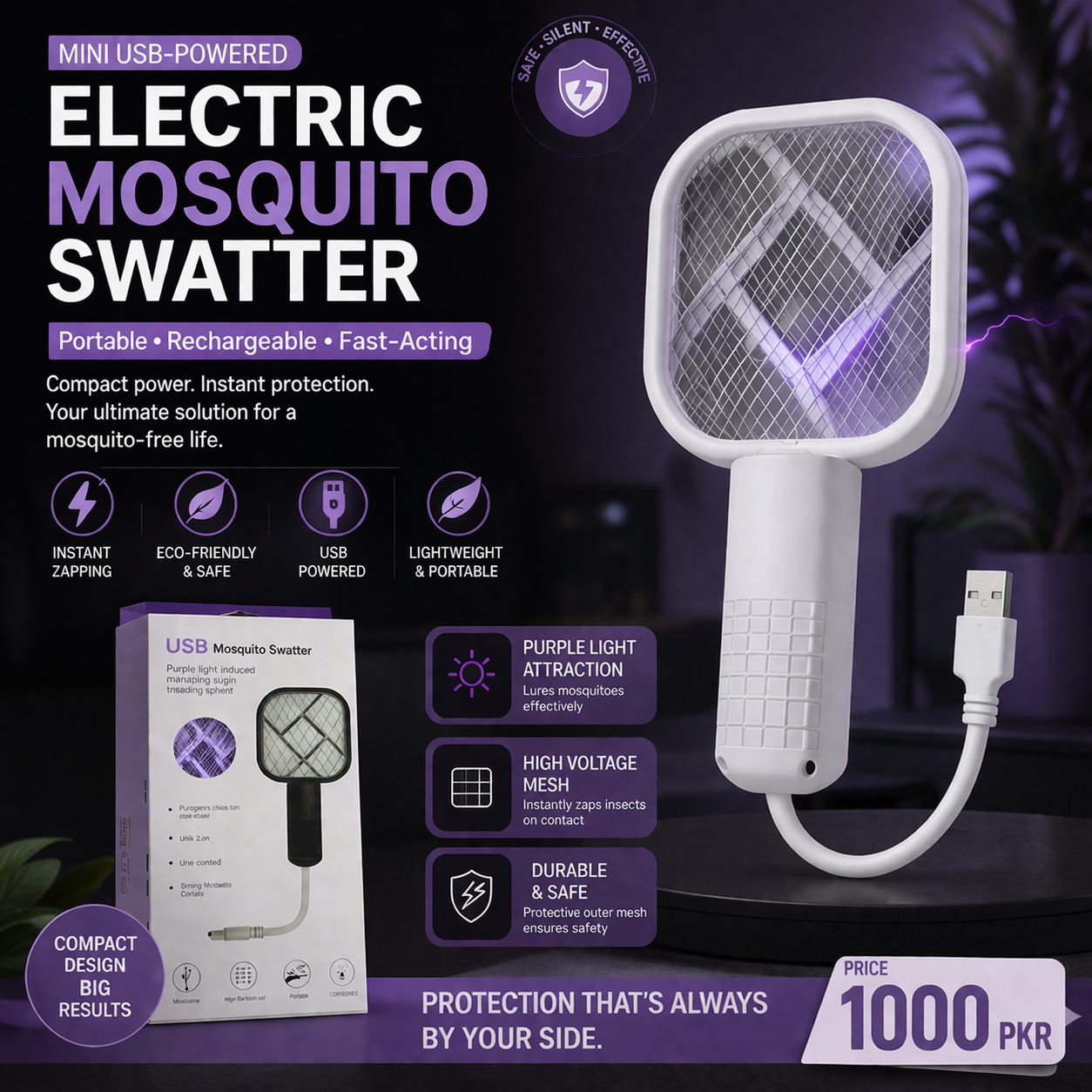 Mini USB-Powered Electric Mosquito Swatter β Portable, Rechargeable & Fast-Acting Insect Killer