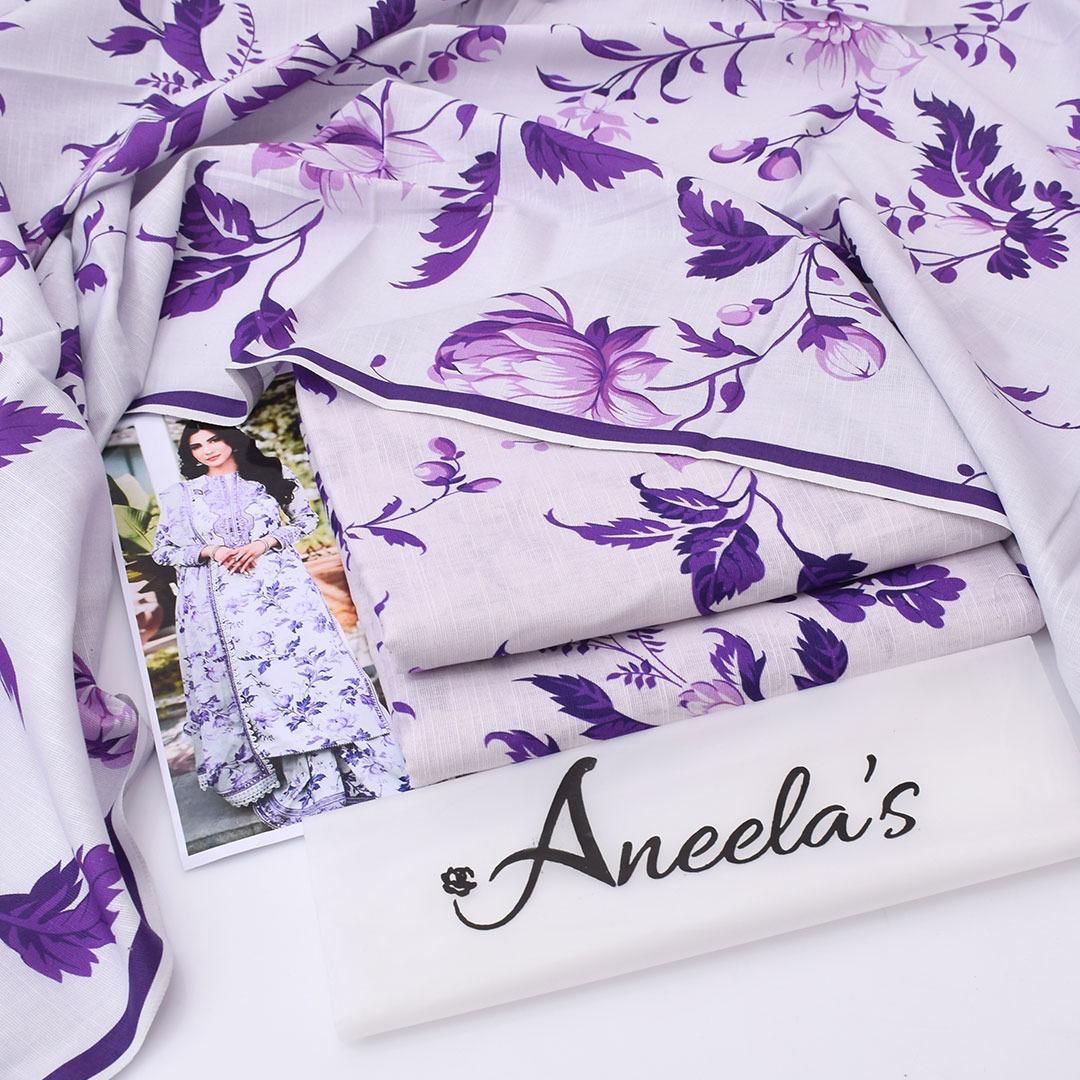 Aneela's khaddar collection | 3pcs suit | White & grape purple