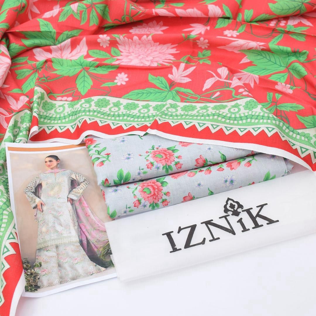 Iznik winter collection | Khaddar 2 pcs suit | Vibrant red & light grey